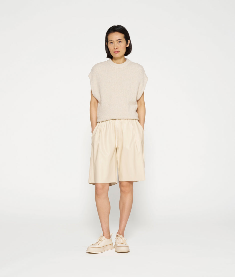 short sleeve boucle top | light natural