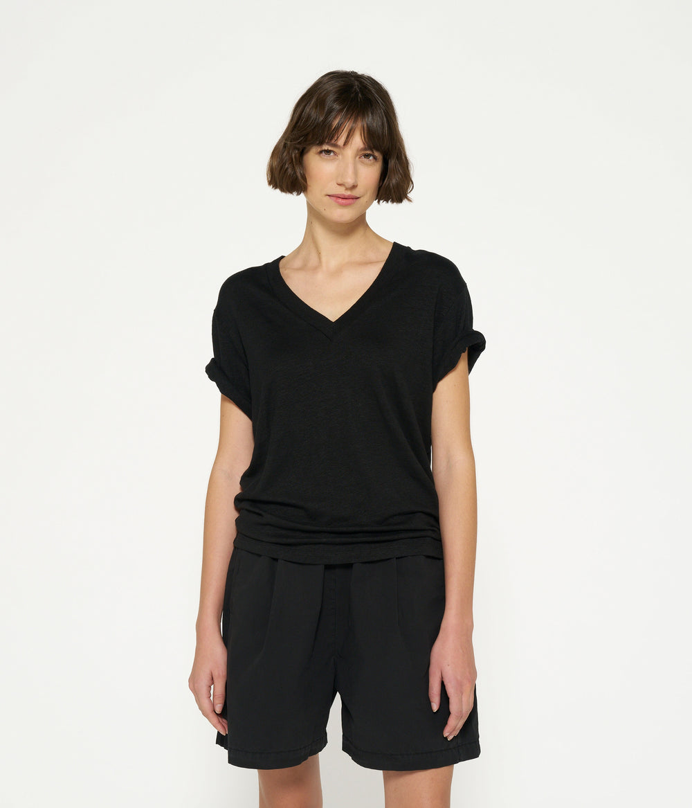 v-neck tee linen cotton | black