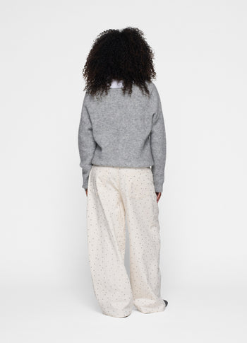 deep neck knit sweater | light grey melee