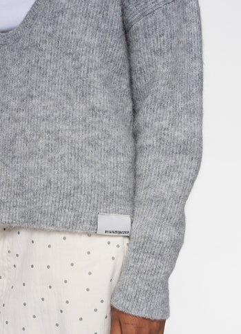 deep neck knit sweater | light grey melee