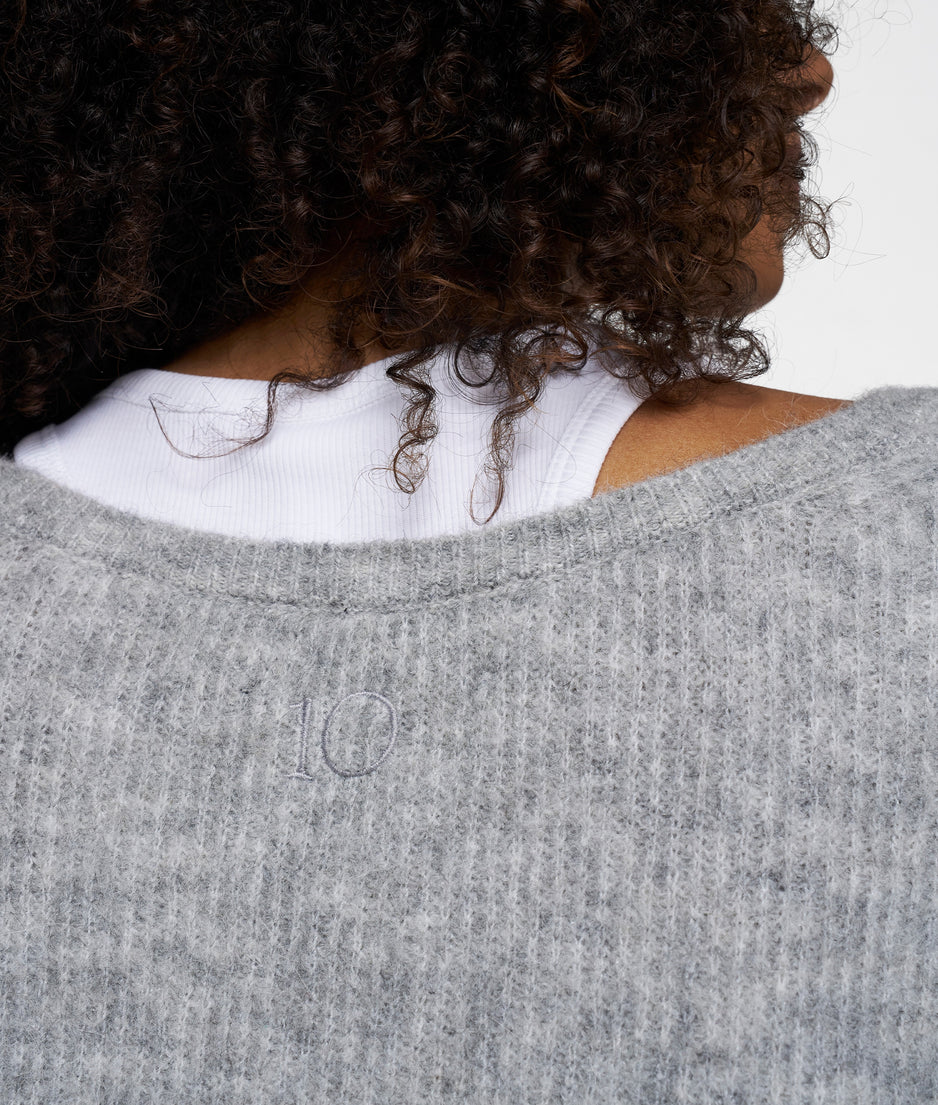 deep neck knit sweater | light grey melee