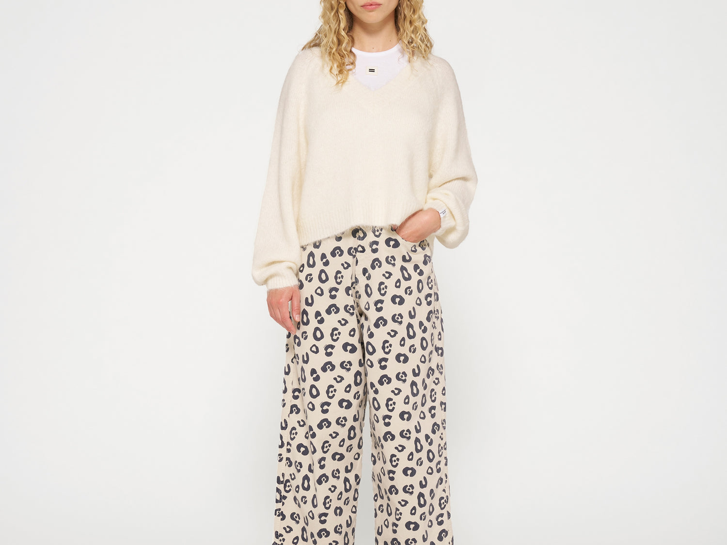 wide twill pants leopard | light natural