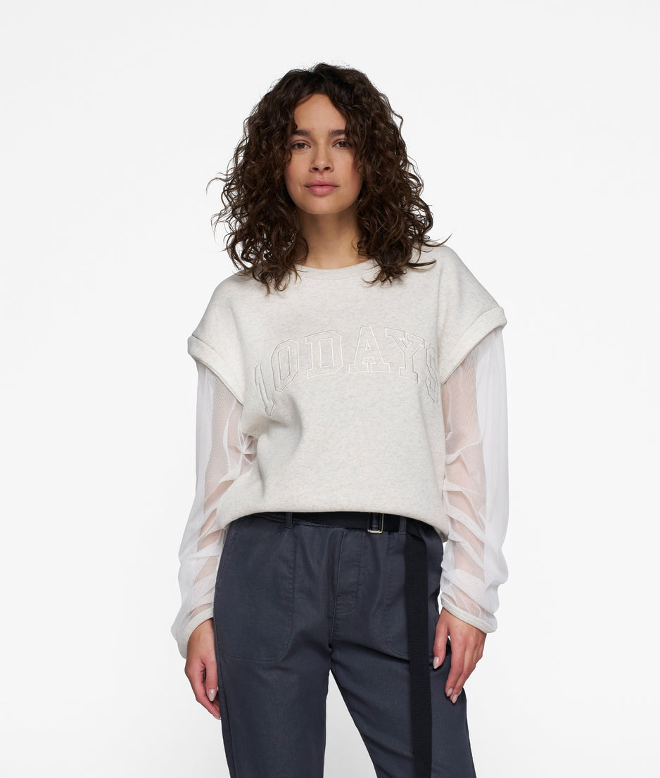 cropped statement sweater tulle | soft white melee