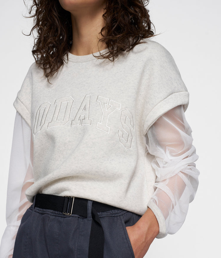 cropped statement sweater tulle | soft white melee