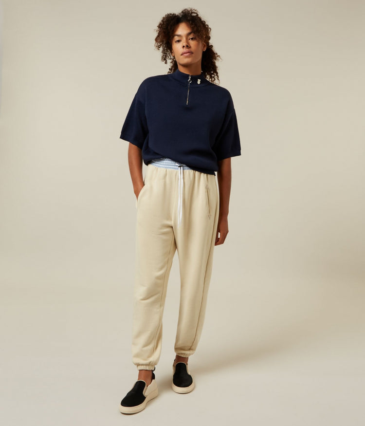 loose jogger paper fleece | biscuit