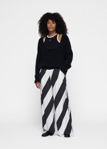 wide leg pants satin stripes | ecru/black