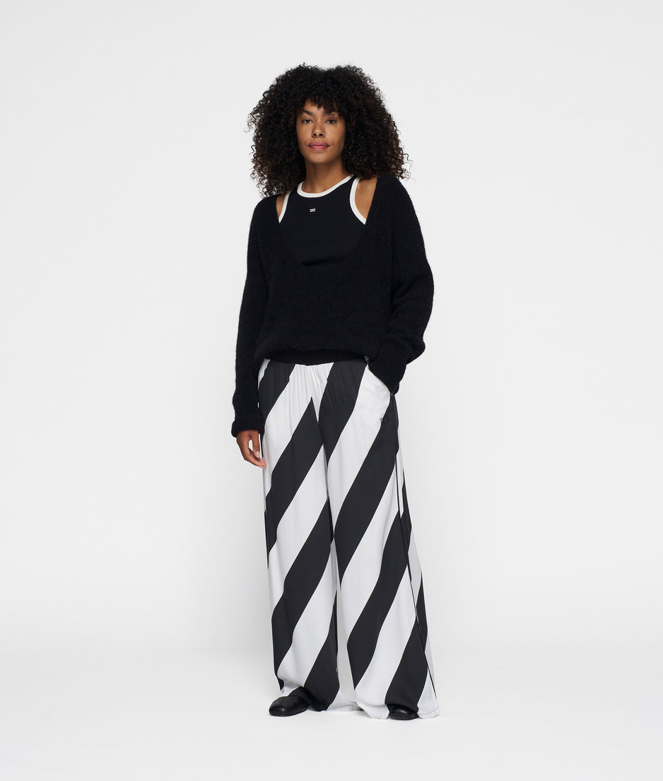 wide leg pants satin stripes | ecru/black