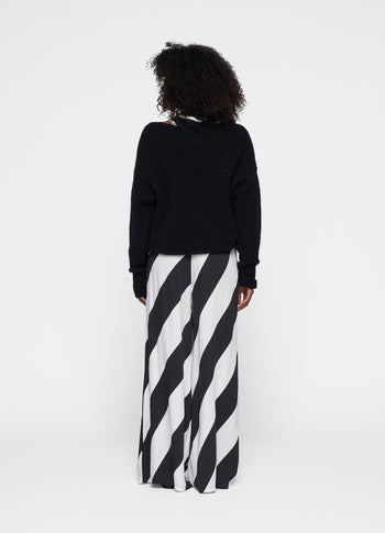 wide leg pants satin stripes | ecru/black