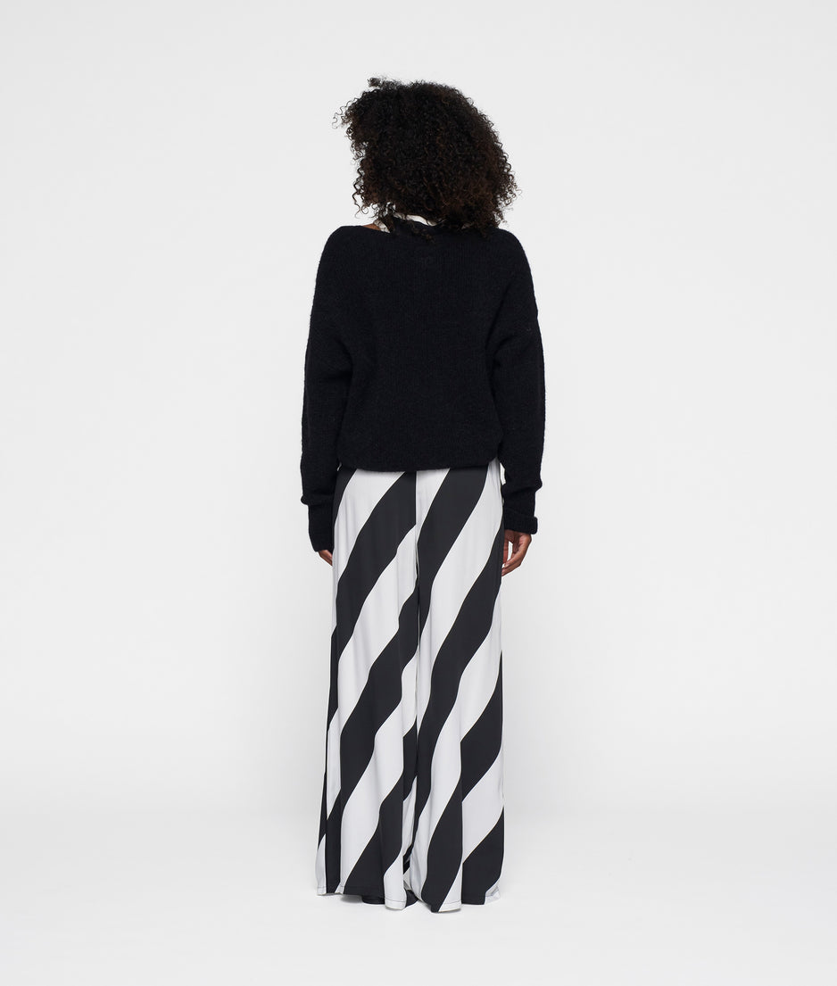 wide leg pants satin stripes | ecru/black