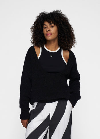 deep neck knit sweater | black