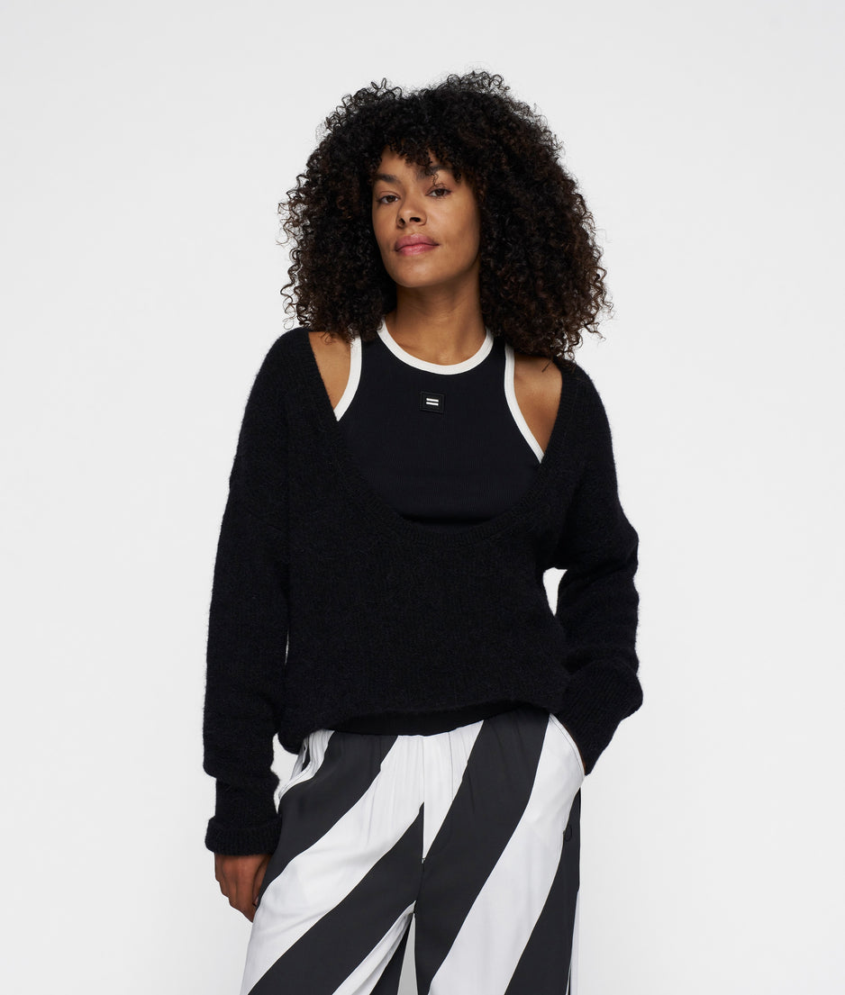 deep neck knit sweater | black