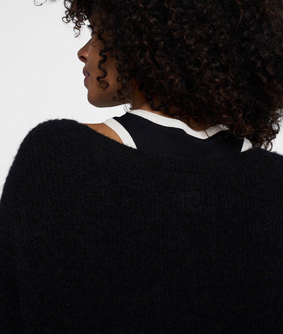 deep neck knit sweater | black