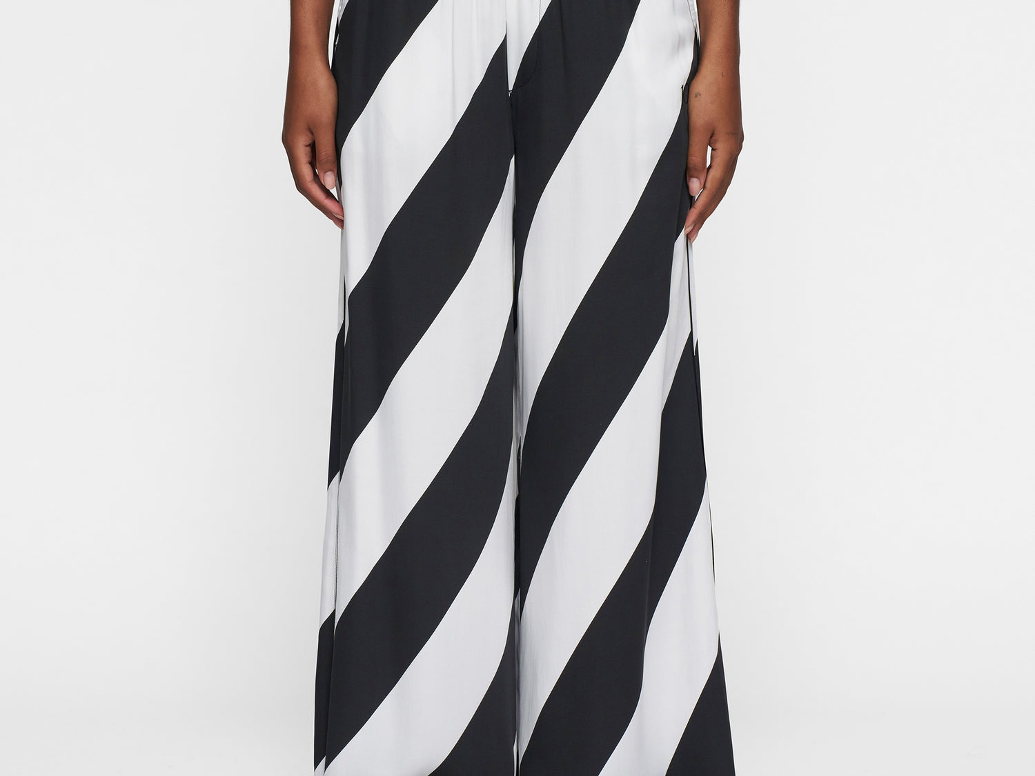 wide leg pants satin stripes | ecru/black