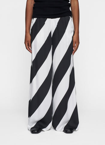 wide leg pants satin stripes | ecru/black