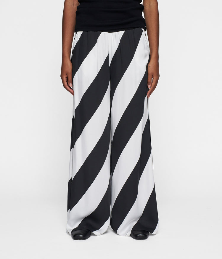 wide leg pants satin stripes | ecru/black