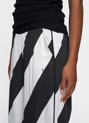 wide leg pants satin stripes | ecru/black