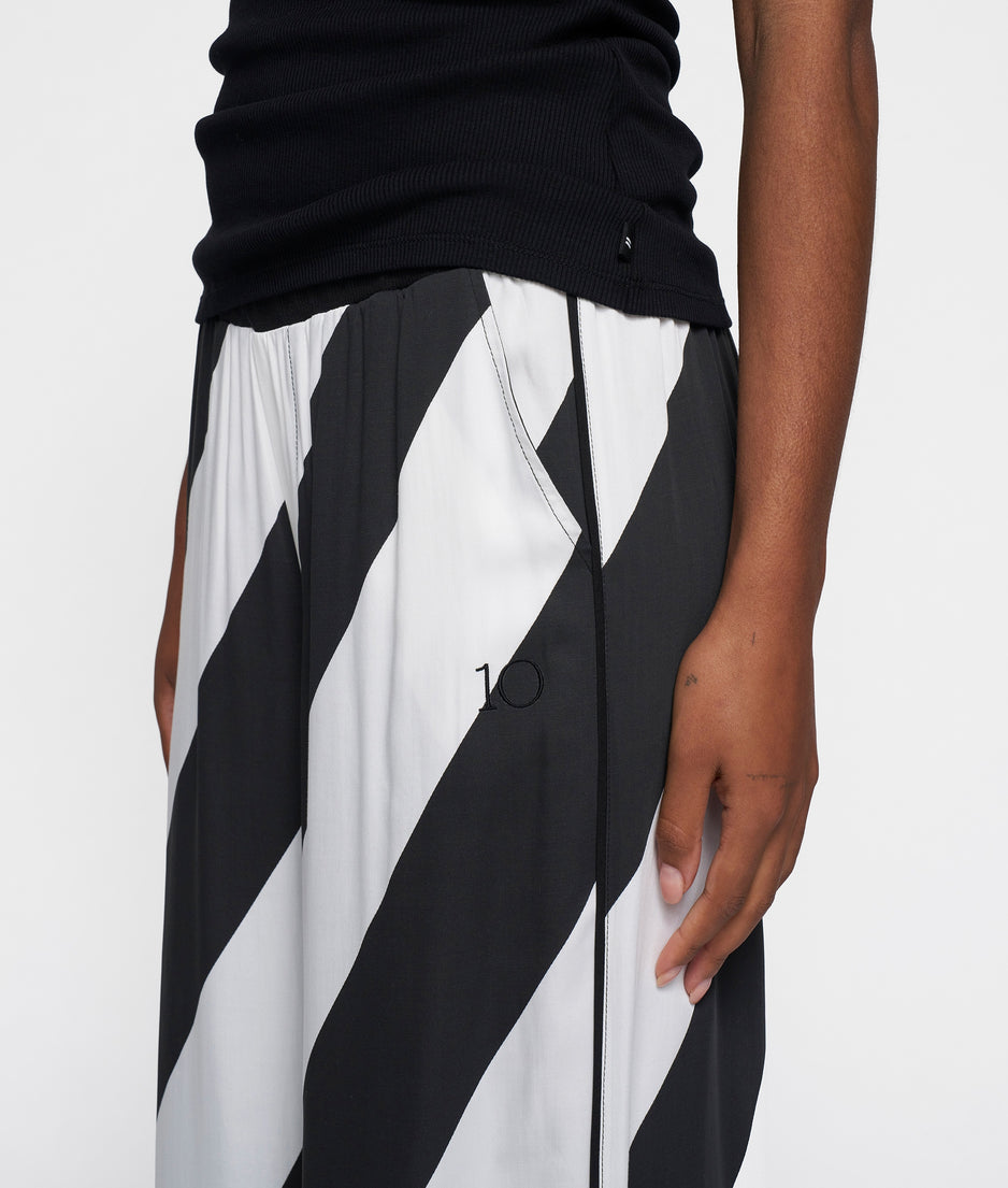 wide leg pants satin stripes | ecru/black