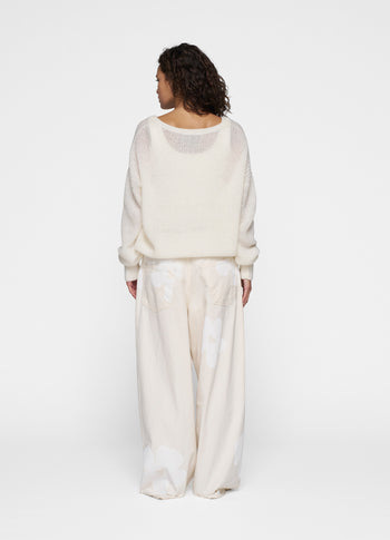 deep neck knit sweater | ecru