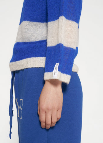 thin knit sweater stripes | ecru/true blue