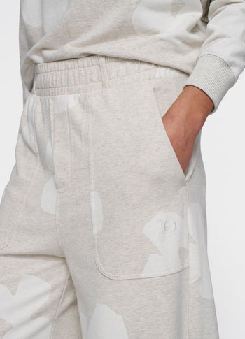 wide leg jogger flower | ecru