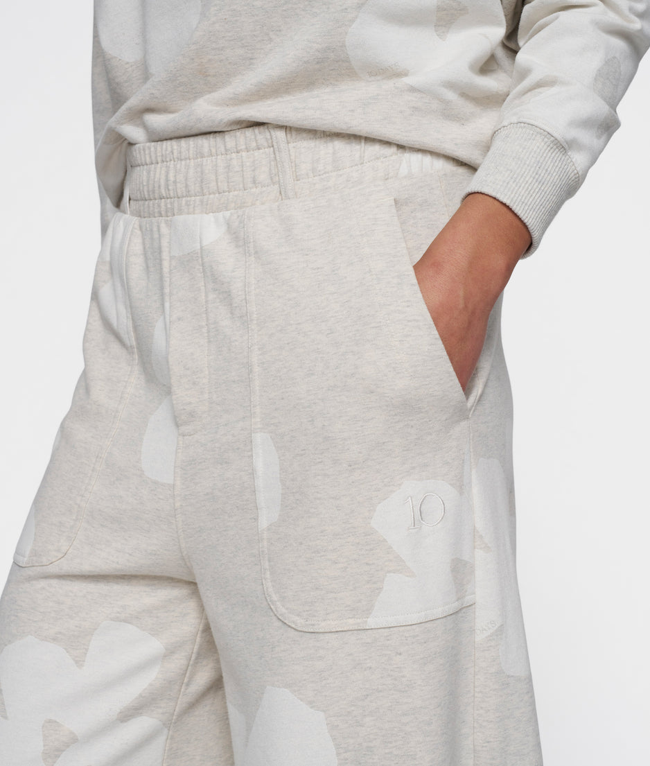 wide leg jogger flower | ecru