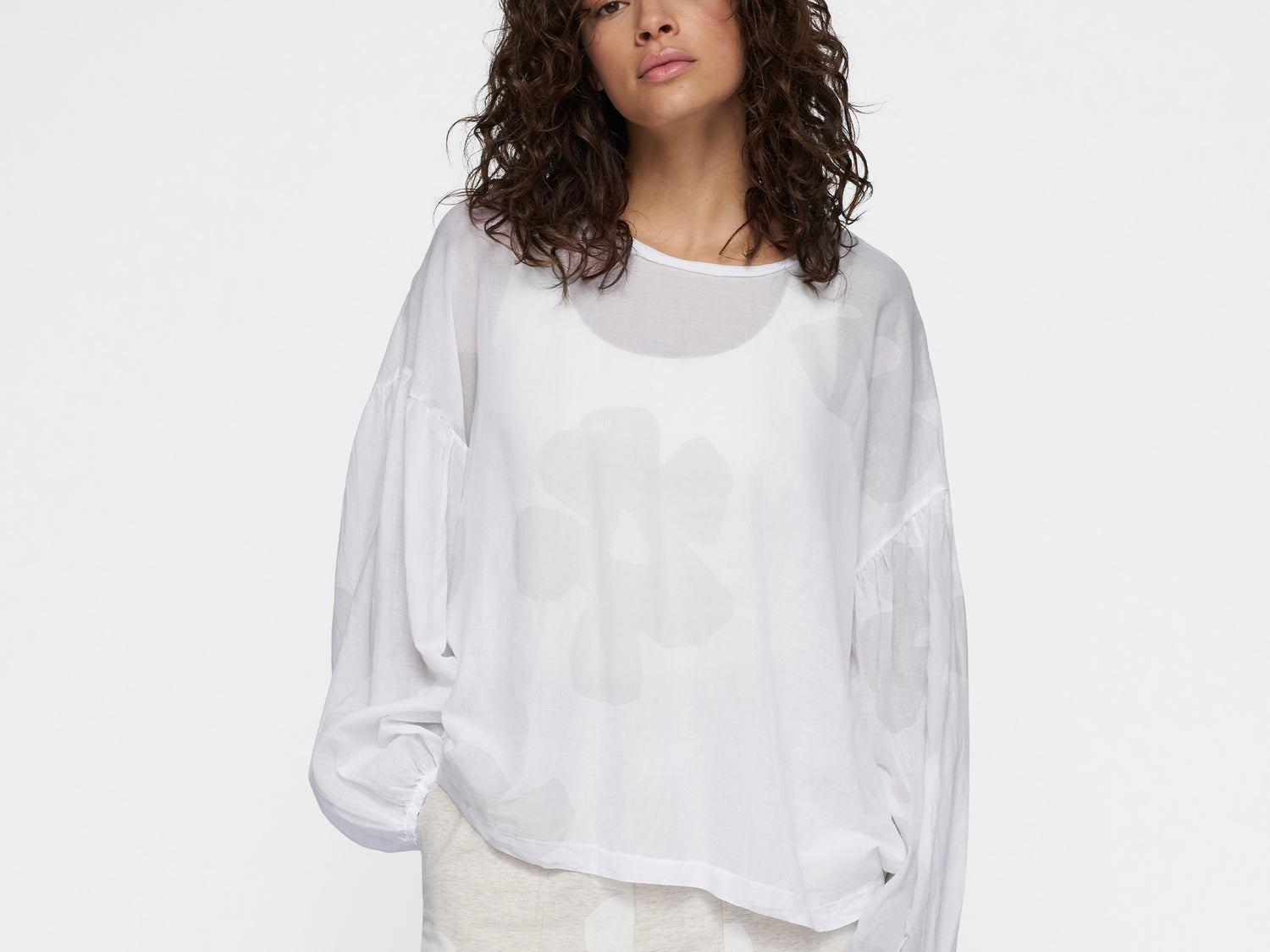 balloon sleeve blouse flower | white