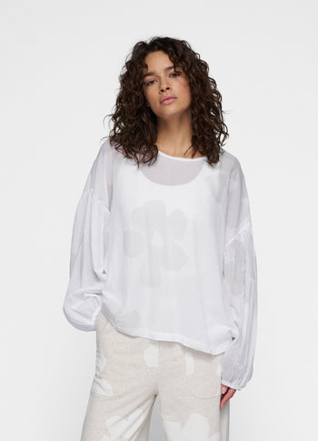 balloon sleeve blouse flower | white