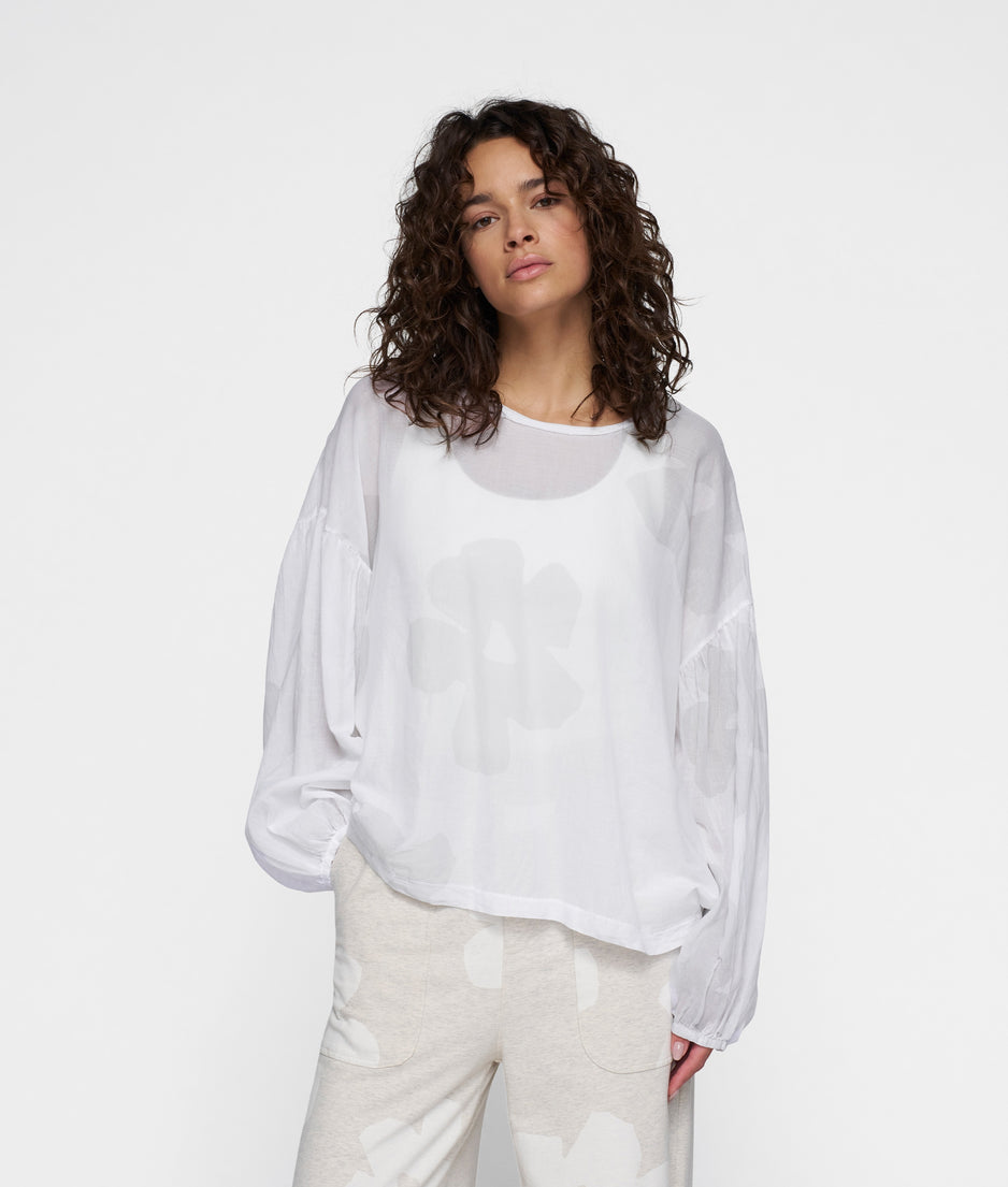 balloon sleeve blouse flower | white