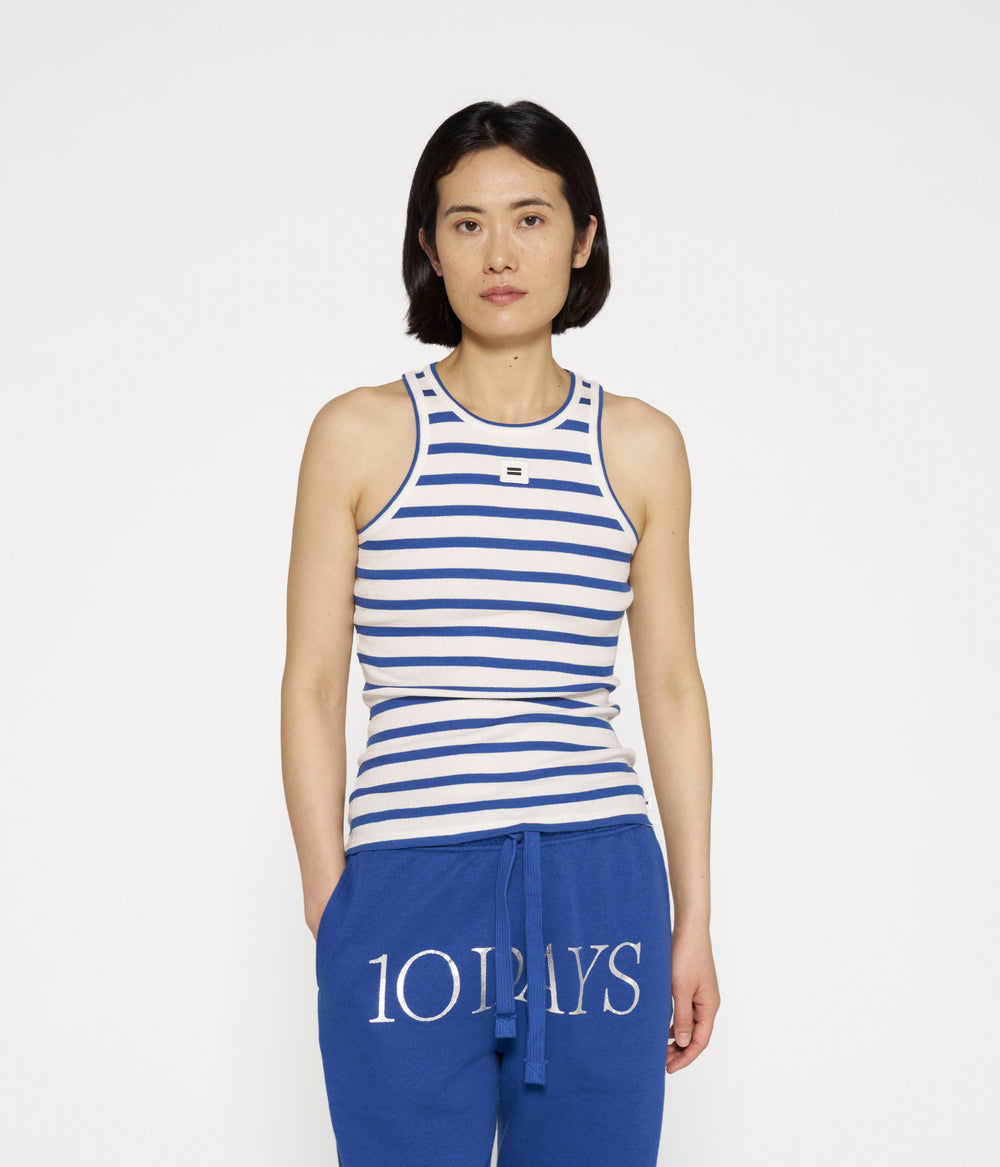 tank top rib stripes | ecru/true blue