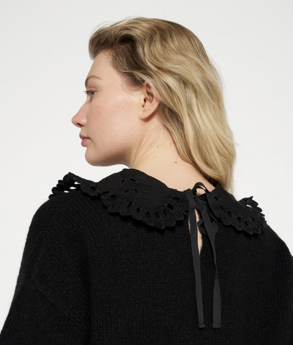 short sleeve ruffle knit sweater | black