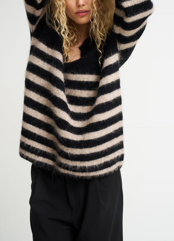 soft hairy sweater stripes | black/light latte