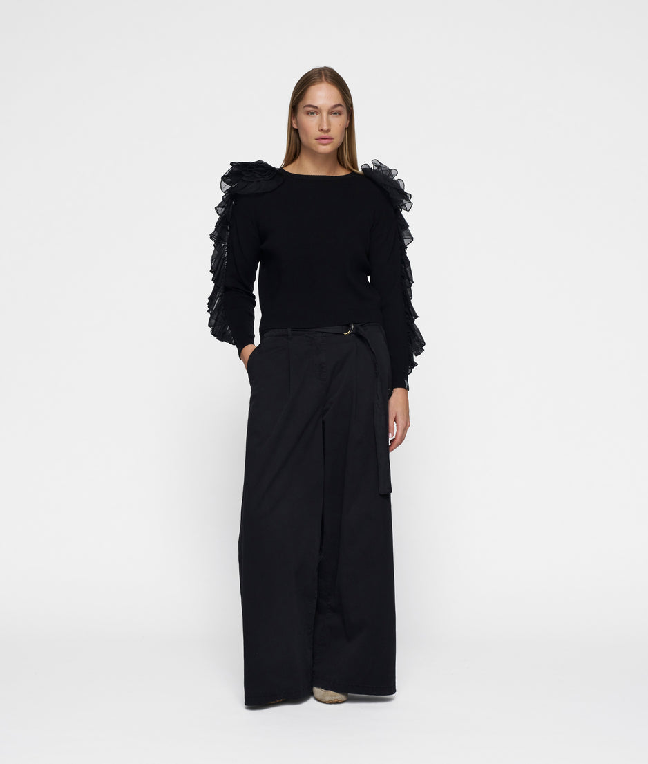 wide leg pants twill | black