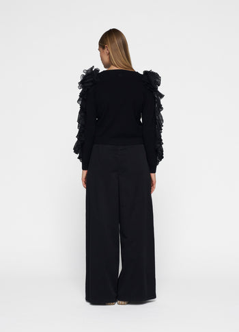 wide leg pants twill | black