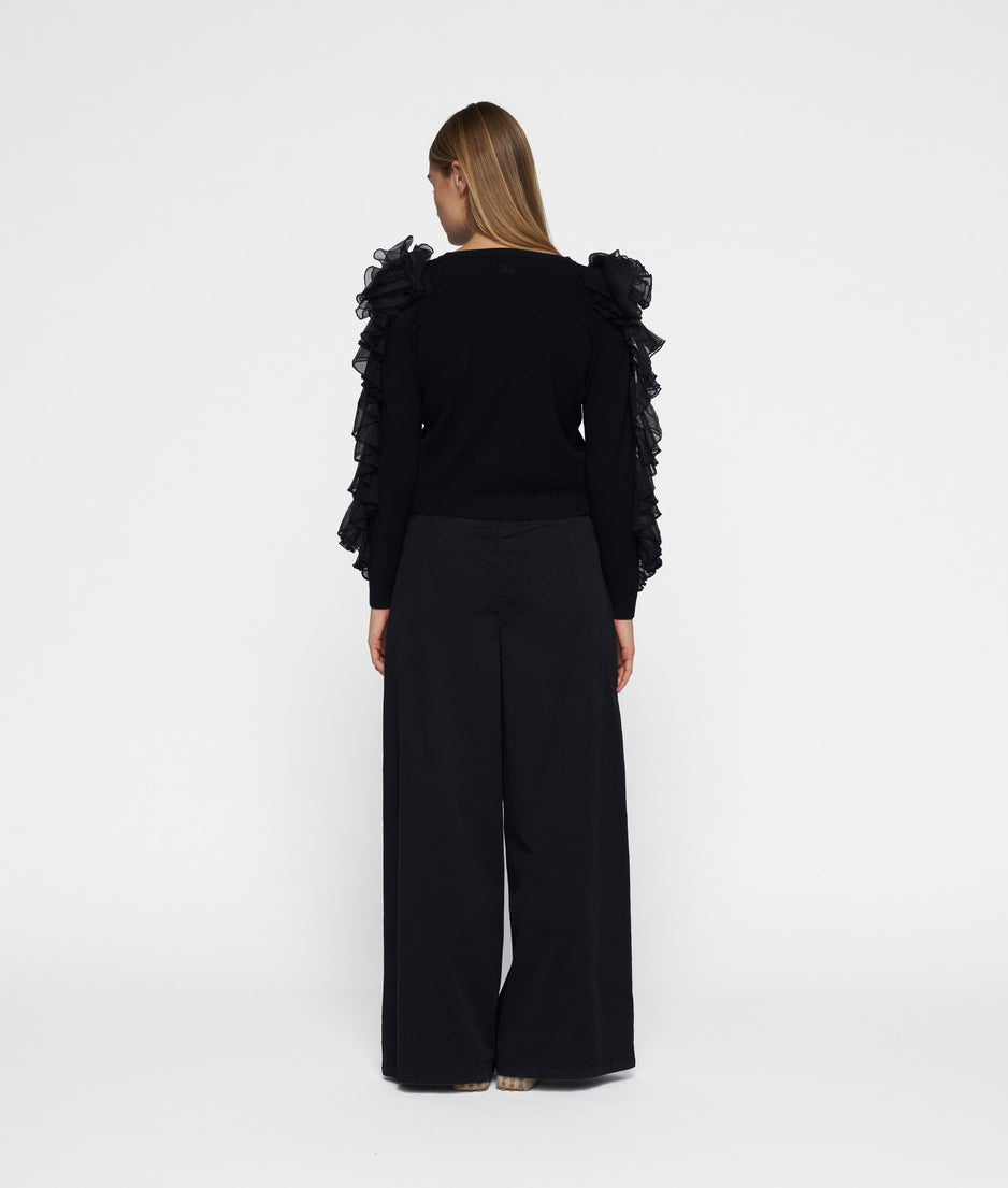 wide leg pants twill | black