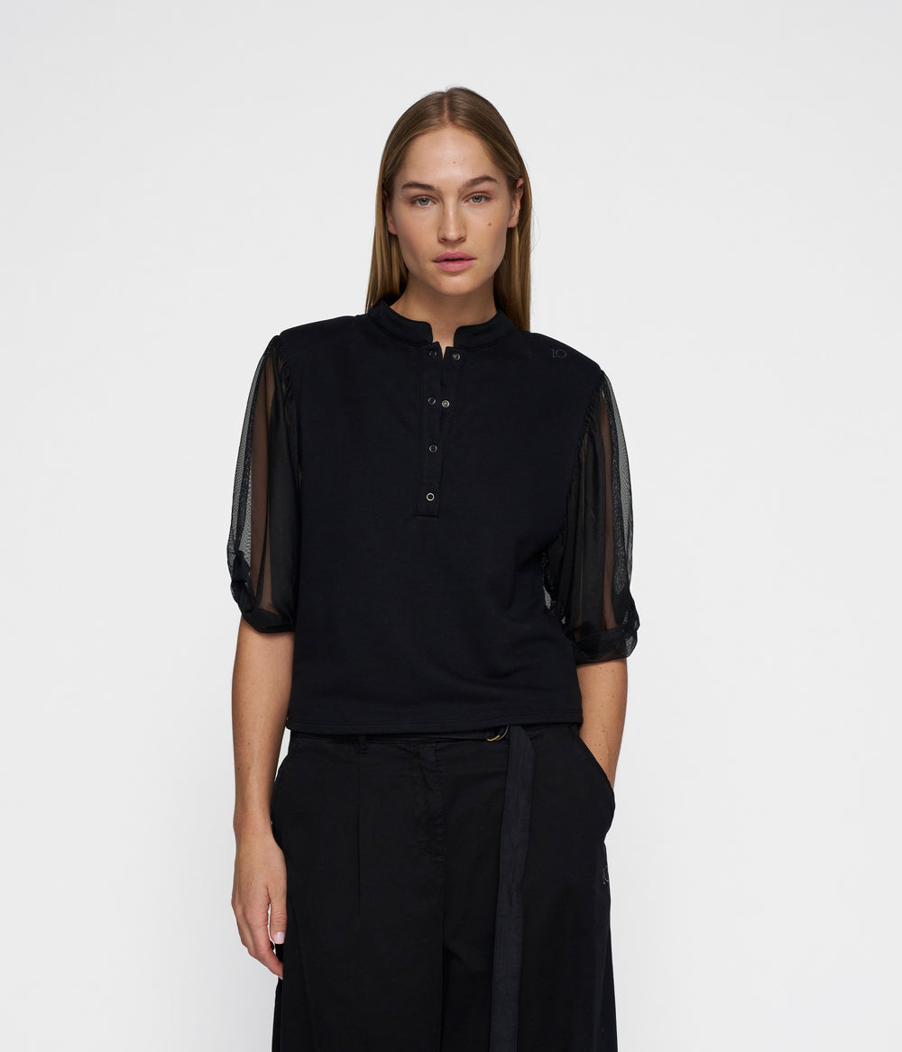 balloon sleeve polo blouse | black