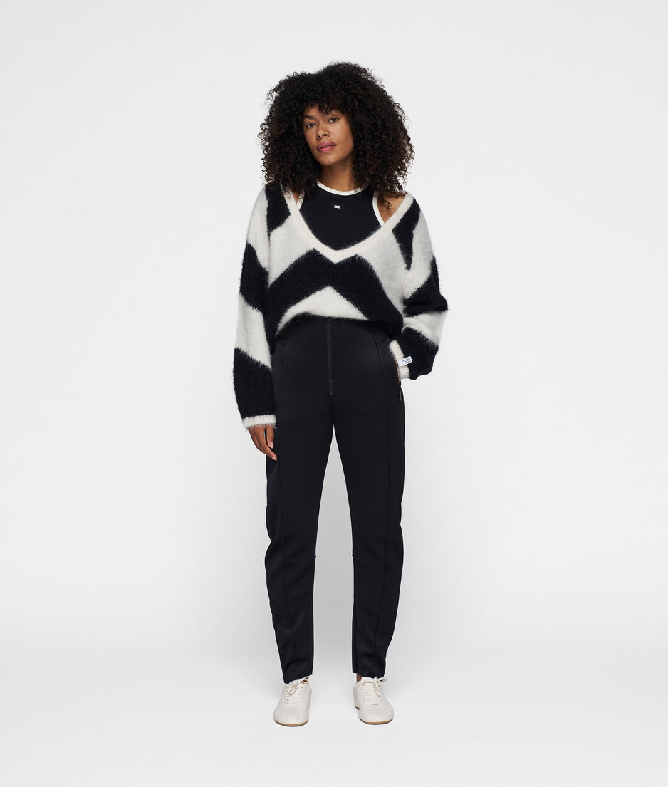 soft v-neck sweater stripe | ecru/black