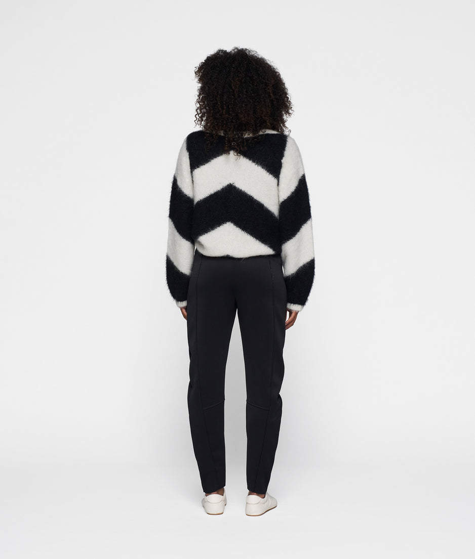 soft v-neck sweater stripe | ecru/black