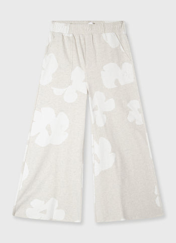 wide leg jogger flower | ecru