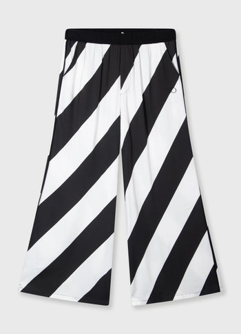 wide leg pants satin stripes | ecru/black