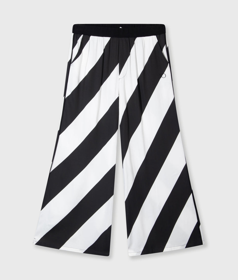 wide leg pants satin stripes | ecru/black