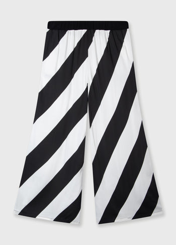 wide leg pants satin stripes | ecru/black