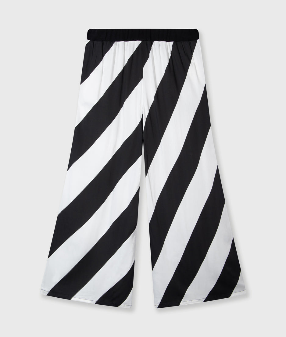 wide leg pants satin stripes | ecru/black