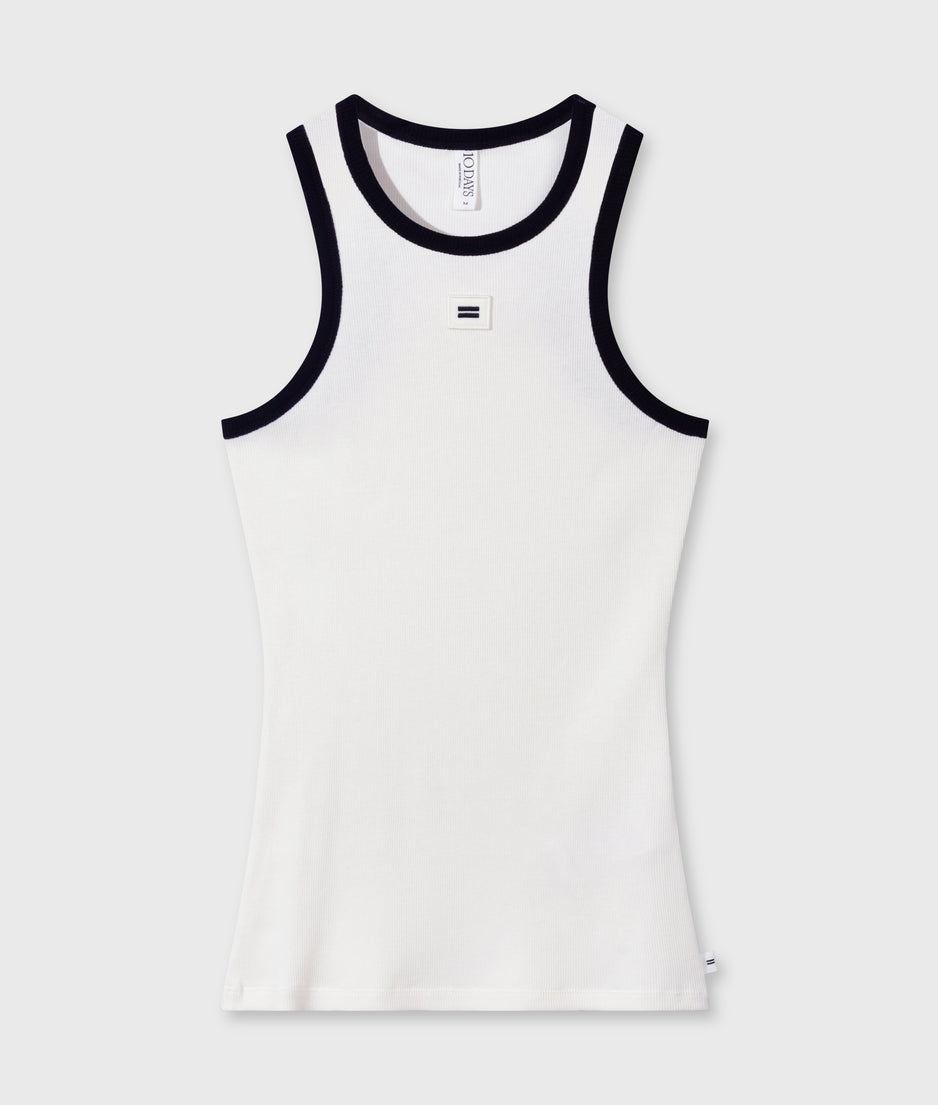 tank top rib contrast | ecru