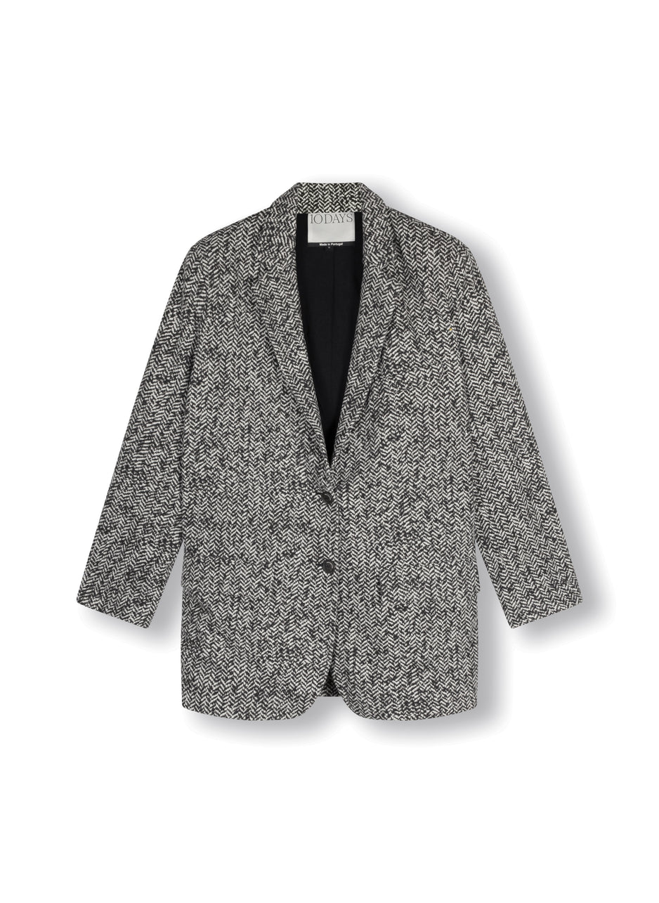 statement blazer herringbone | black