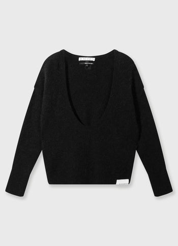 deep neck knit sweater | black