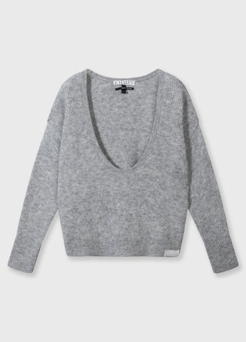 deep neck knit sweater | light grey melee