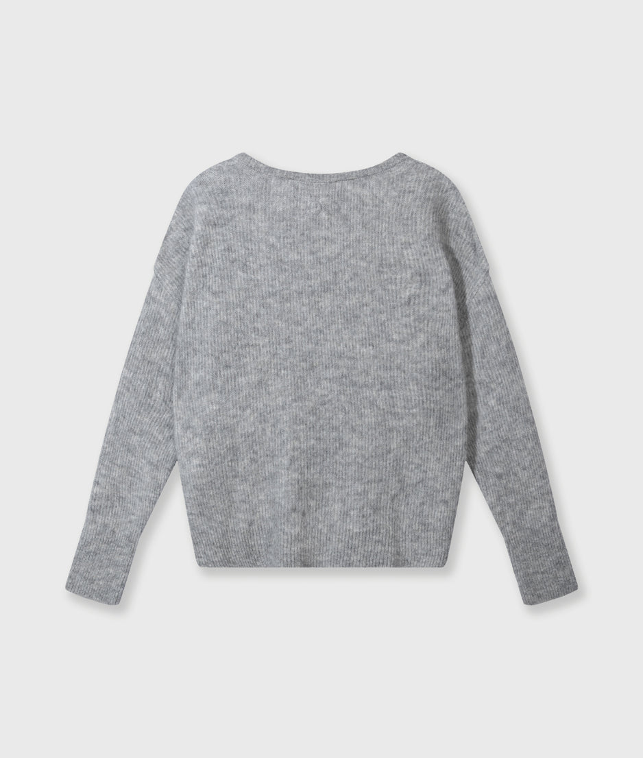 deep neck knit sweater | light grey melee