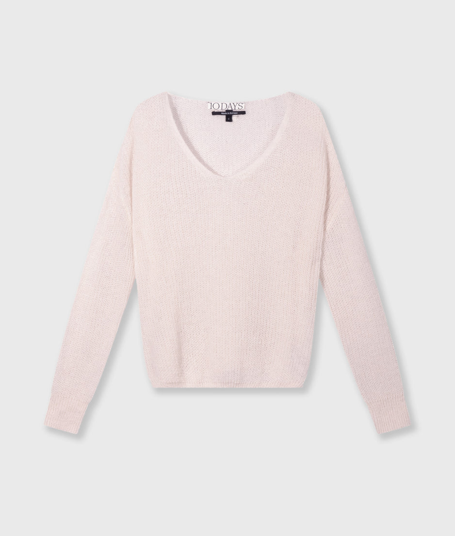 deep neck knit sweater | marshmallow