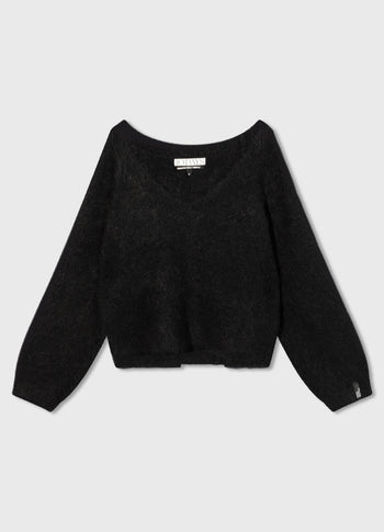 cropped v-neck sweater knit | black