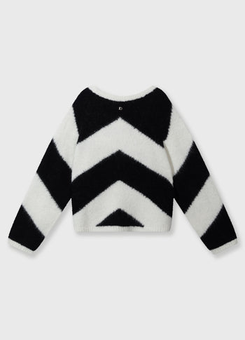 soft v-neck sweater stripe | ecru/black